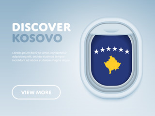 Flight to Kosovo traveling theme banner design for website, mobile app. Modern vector illustration.