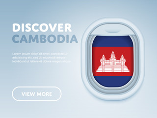 Flight to Cambodia traveling theme banner design for website, mobile app. Modern vector illustration.