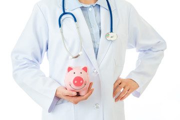 medical insurance, piggybank with stethoscope