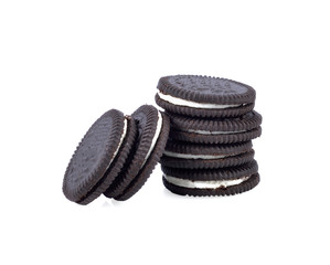Chocolate cookies with cream  on white background