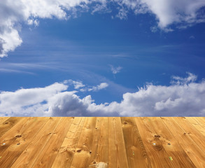 Wooden style floor and sky for display of product or background