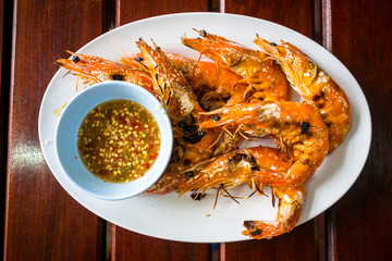 Salted grilled prawns with seafood sauce