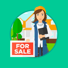 Real estate agent offering house.