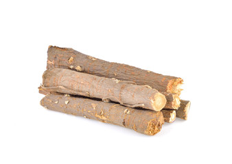 dried Liquorice roots isolated on white background