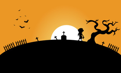 Fototapeta na wymiar Zombie and bat halloween backgrounds silhouette
