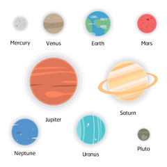 set of Solar system planets: Mercury, Venus, Earth, Mars, Jupite