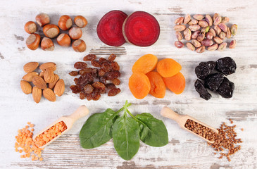 Ingredients and products containing iron and dietary fiber, healthy nutrition