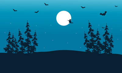 Obraz na płótnie Canvas Silhouette of witch and bat halloween