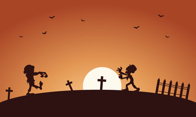 Fototapeta na wymiar Halloween scary zombie in tomb