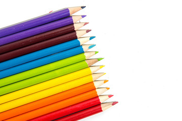 Color pencils isolated on white background close up.