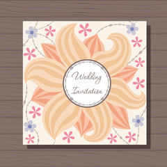 Wedding card with flower vintage on wooden background