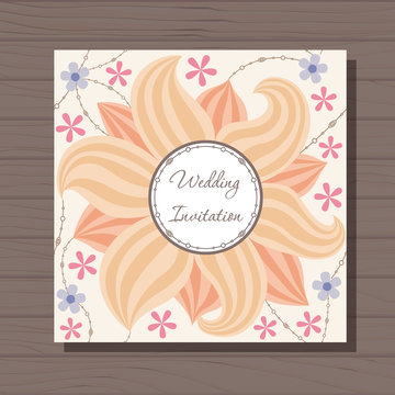 Wedding card with flower vintage on wooden background