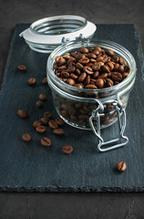 Coffee beans in a glass jar