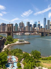 Fototapeta premium New York City Manhattan downtown buildings skyline Brooklyn Bridge