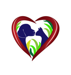 Logo cat and dog heart love