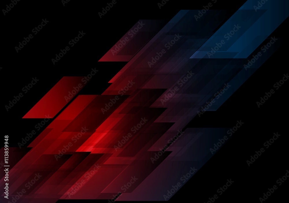 Wall mural dark blue red shapes abstract tech vector background