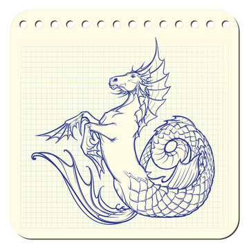 hippocampus or kelpie supernatural water beast. Notepad sketch.