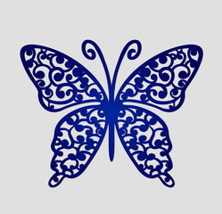 Laser cut wedding place cards, vector cutout butterfly. - 113861503