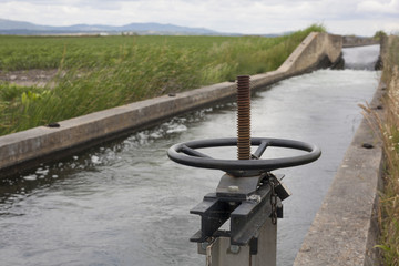 Floodgate area at huge irrigation canal, Extremadura, Spain