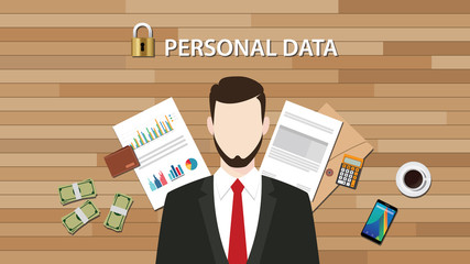 personal data lock secure with paper document graph and chart vector graphic