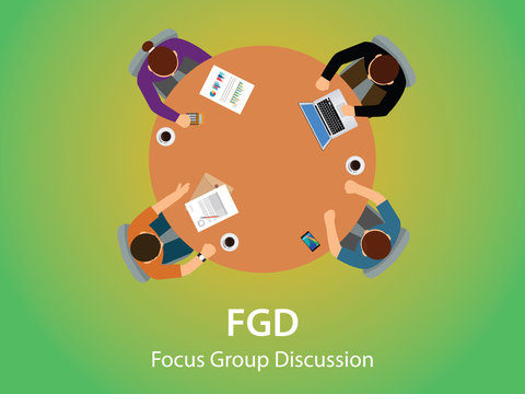 Fgd Focus Group Discussion Team Work Together And Debate View From Top Vector Graphic