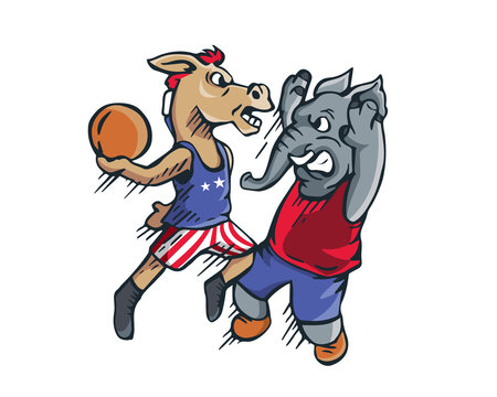 USA Democrat Vs Republican Election Match Cartoon - Political Basketball Jam