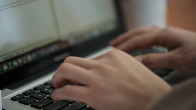 Specialist proofreader checks text for errors works for laptop. 