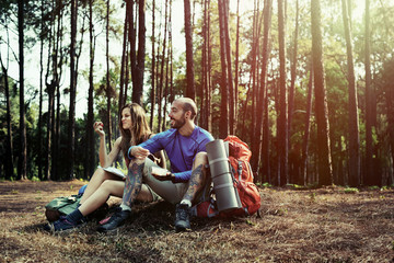 Camping Friendship Couple Eating Backpacker Concept