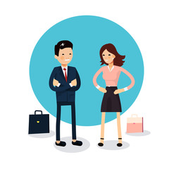 Businessman and businesswoman characters standing