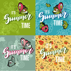 Vector Set of Colorful Bright Lettering Summer Cards.