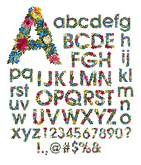 Floral alphabet. Vector isolated illustration on white background.