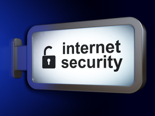 Safety concept: Internet Security and Opened Padlock on billboard background