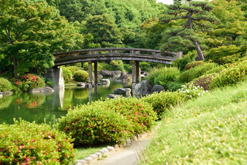 Fototapeta na wymiar 庭園の木造の橋