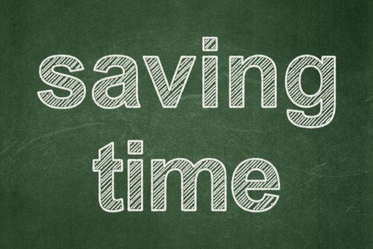 Timeline concept: Saving Time on chalkboard background