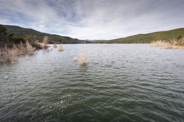 Views of El Vado Reservoir, located in the upper course of the River Jarama, in Guadalajara Province, Spain