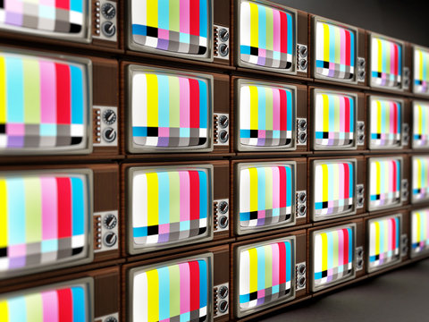 Old analogue television stack. 3D illustration
