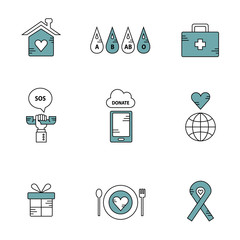 Donation and charity vector icon set