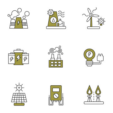 Electricity, power and energy vector icon set 