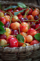 Sweet Cherries in wicker basket  
