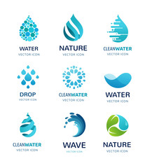 set of water, wave and drop icons, symbols