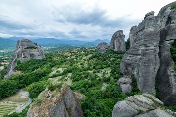 Meteora Greece mountain view of the valley and mountains