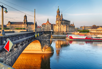 Naklejka na ściany i meble Dresden, Hofkirche and bridge