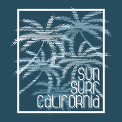 California surfing. T-shirt fashion Design. Template for poster.