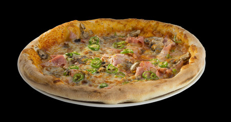 Delicious pizza with Ham, Mushroom and green pepper