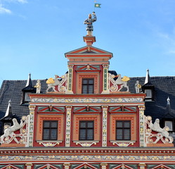 Ziergiebel des Gildehauses - einem prächtigen Bürgerhaus am Fischmarkt zu Erfurt