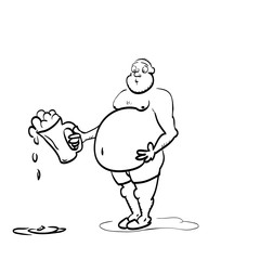 beer belly man a glass in his hand