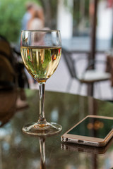 glass of wine in restaurant