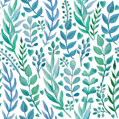 Seamless pattern with hand drawn watercolor herbs.