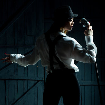 retro woman with microphone