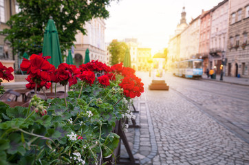 Fototapeta na wymiar Street of old European city at early morning